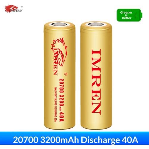 IMREN 20700 3.7V 3200mAh Rechargeable Li-ion Cylindrical Battery for Ebike Eletronic Power Flashlights Drone Headlamps RC Cars