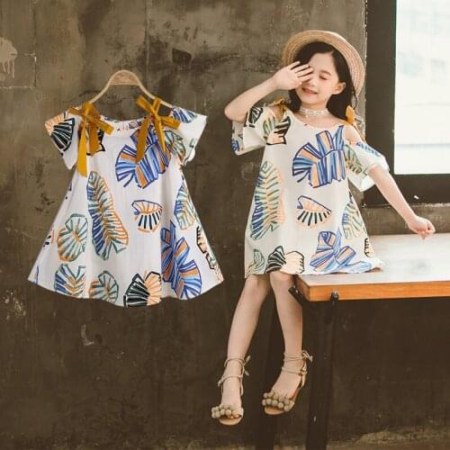 Girls Dresses Summer 2021 Girls Off Shoulder Dresses Clothes Summer Clothes for Students Children Print Dress for Girl 10 To 12Y