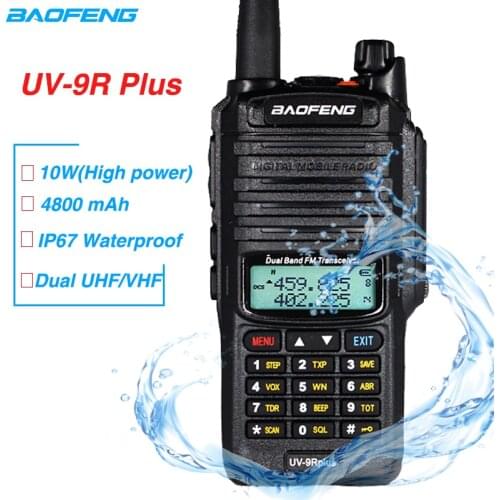 10W Power Baofeng UV-9R Plus Waterproof 10KM Hunting CB Ham Radio uv9rhp 4800mAh Walkie Talkie VHF/UHF Dual Band FM Transceiver