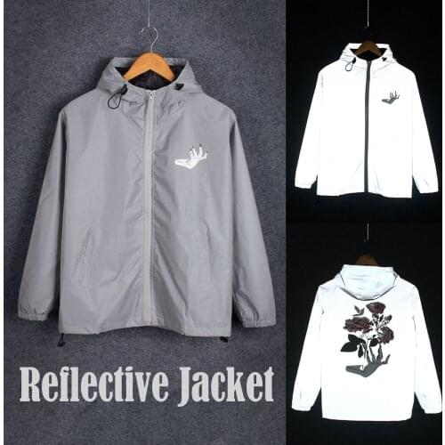Reflective Sports Jackets Men Women Loose Thin Hooded Sportswear Coat Tide Personality Casual Harajuku Windbreaker Trench Clothe
