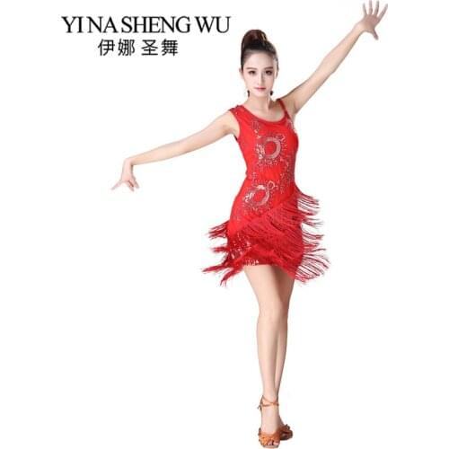 New Sequin Bead Dance Party Skirt Latin Cha Cha Competition Tassel Skirt Embroidery Dance Costumes Zipper Sleeveless Dance Dress