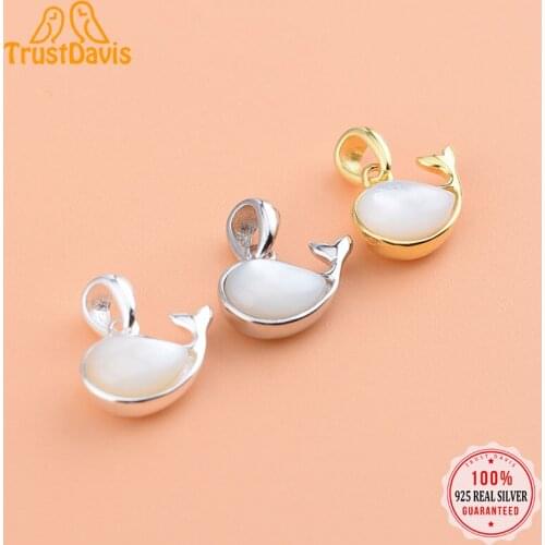 TrustDavis Real 925 Sterling Silver Synthesis Pearl Whale Charm Pendant Handmade DIY Accessories Fine Jewelry Wholesale HY023