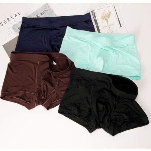 High Quality New Mens Boxer Briefs Mens Modal Mens Underwear Solid Color Waist Cotton Breathable Youth Four-corner Underwear
