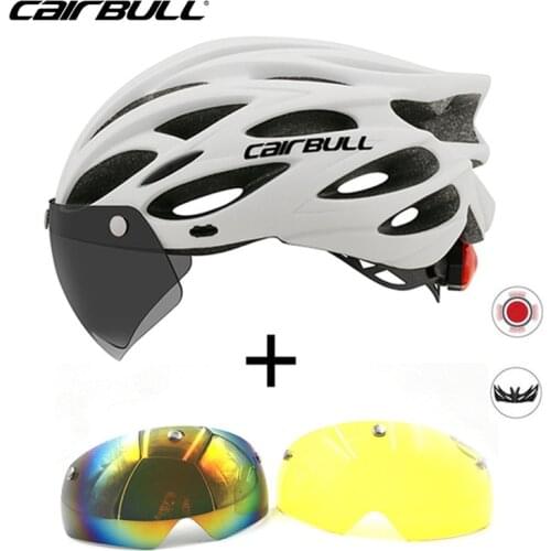 2 Magnetic Lens Ultralight Bike Helmet With Removable Visor Goggles Cycling Helmet MTB Racing Road Bicycle Helmet With Taillight
