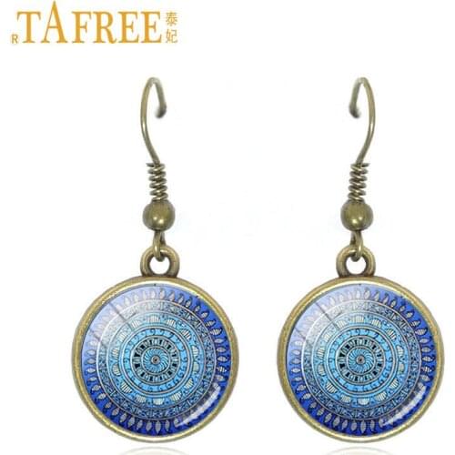 TAFREE mandala yoga om symbol vintage ethnic earrings for women drop earring geometrical pattern style jewelry C391