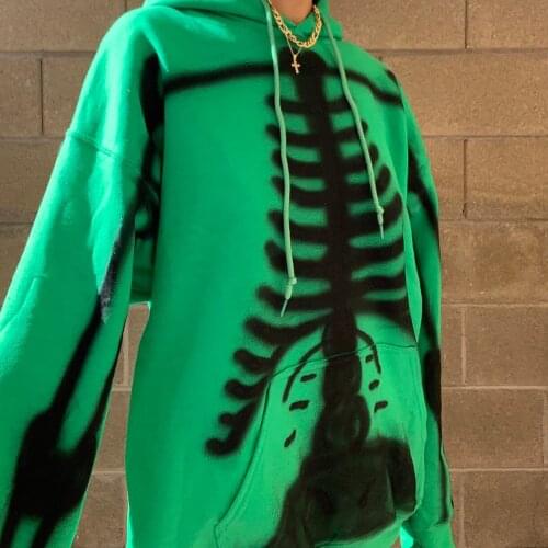 Women Skeleton Print Hooded Sweatshirt,Autumn Fashion Casual Loose Fit Long Sleeve Pullover with Front Pocket Women-Clothing