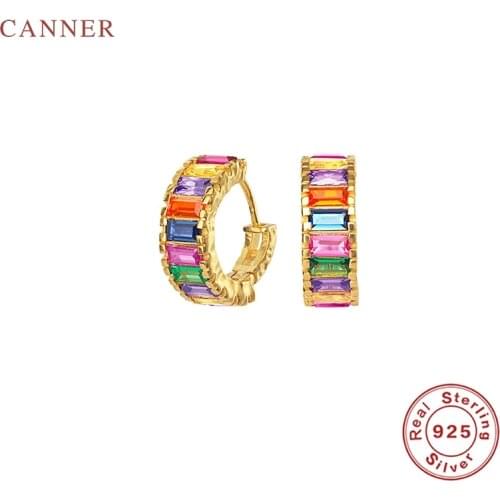 CANNER Earrings For Women Real 925 Sterling Silver Fashion Colorful French Bread Earrings Hoops Zircon Jewelry Aretes De Mujer