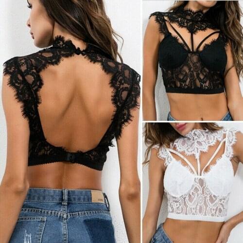 Women Exotic Tanks Top Sexy Lace Backless Wear Sheer High Neck Vest Ladies Summer Hot Selling