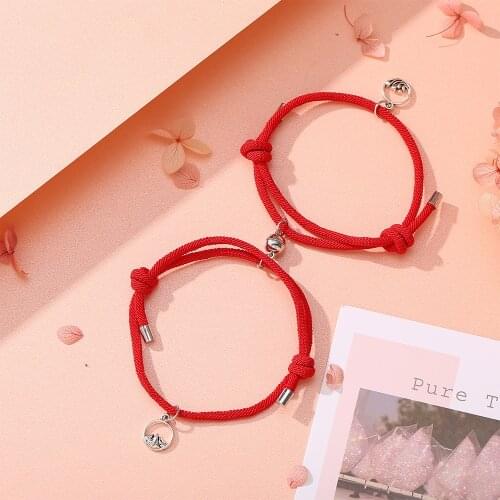 2pcsSet New Stainless Steel Couple Bracelet A Pair of Magnet Ball Hand Men and Women Gift Friendship Charms Rope Jewelry Gifts