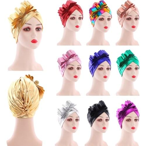 2021 New Womens Turban Caps Bow-tie Glitter Headscarf Bonnet Ready to Wear Inner Hijabs Muslim Wrap Head Hat African Headtie