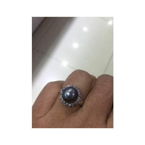 FREE SHIP >>Real Black Pearl 6 Beads 18KWGP Crystal Ring Size: 7.8.9