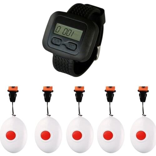 SINGCALL Wireless Paging Calling Service for Patient Alarm System, 1 Watch Receiver APE6600, 5 Bells with the Necklace