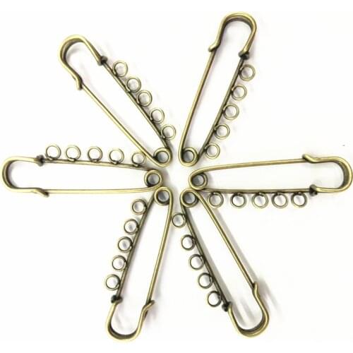 100Pcs Brooches For Women Safety Pin Bronze Tone 5 Holes DIY Charms Fashion Jewelry DIY Making Findings 5cm