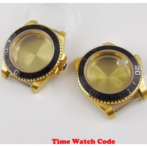 Golden 40mm Mens Wristwatch Case parts fit for NH35 NH36 movement sapphire glass ceramic bezel insert stainless steel watch case