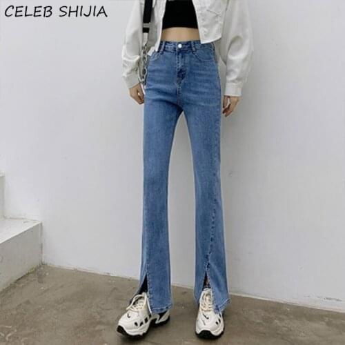 Split Jeans Women New Slim Wide Leg Pants High Waist Blue Black Streetwear Chic Korean Denim Mom Flare Jeans Woman Spring