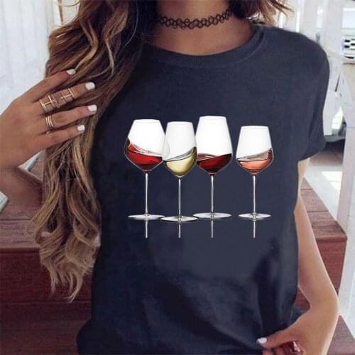 FIXSYS Wine Glass Women Tshirt Funny T Shirt Women Printed Camiseta Mujer Short Sleeve Tshirt Lady 90s Yong Girl Tops Tee