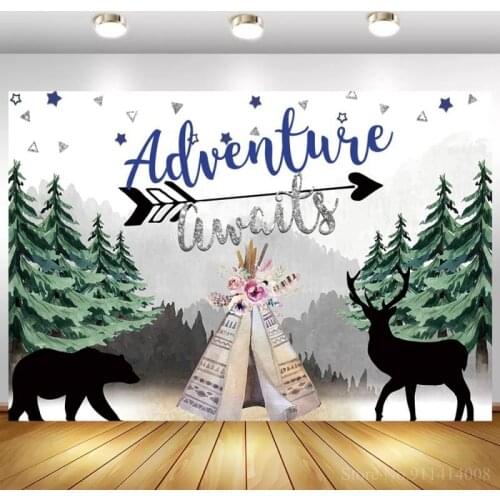 Survival in the Wild Adventure Theme Photo Backdrops Bear Deer Shadow Camp Decoration Forest Photography Backgrounds