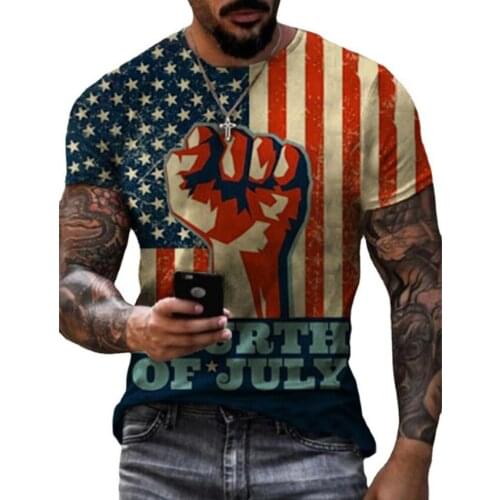 Harajuku Large Size Summer New American Flag Print Mens Camisetas T-shirt Street Fashion Animation Sports Short Sleeve Men Tees