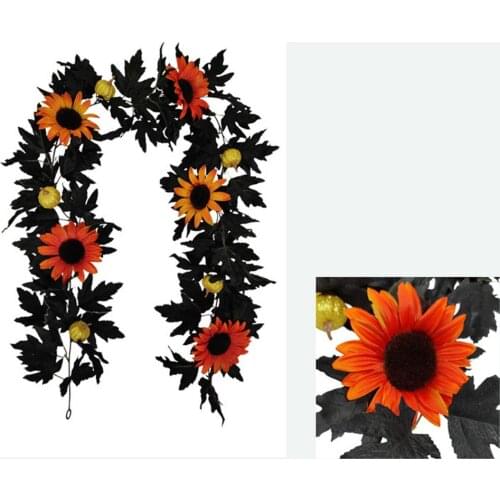 Hot Sale Artificial Black Maple Leaf Garland Fake Greenery Home Decoration For Halloween Holidays