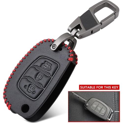 Leather Key Case Cover For Hyundai Creta I20 Tucson Elantra Santa fe 2016 2017 2018 Keyless Fob Shell Skin Holder Protector