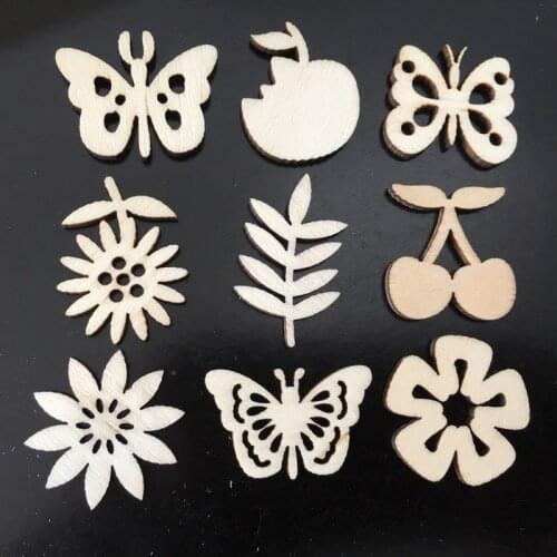 50PCS 3CM Unfinished Wood Pieces Wood Natural Slices Wooden Flower Cutouts for DIY Crafts Painting Staining Burning Coasters