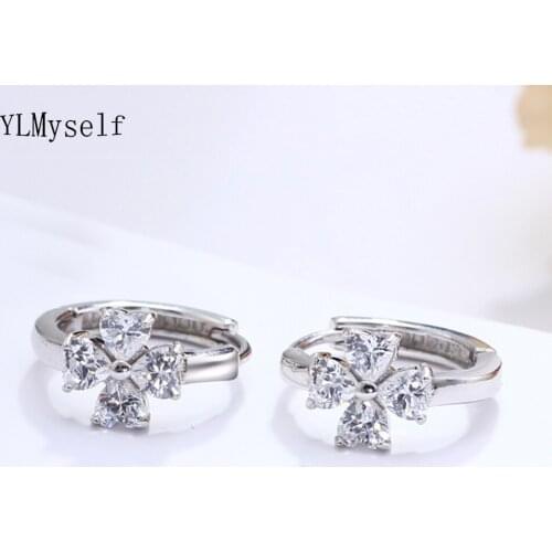 Small Circle earrings with AAA Cubic Zirconia crystal stones high quality Flower trendy jewelry for Girl Round Hoop Earrings
