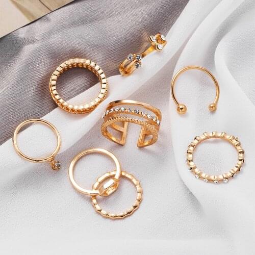 FNIO Punk Gold Color Wide Chain Rings Set For Women Girls Fashion Finger Thin Rings Gift 2021 Female Knuckle Jewelry Party