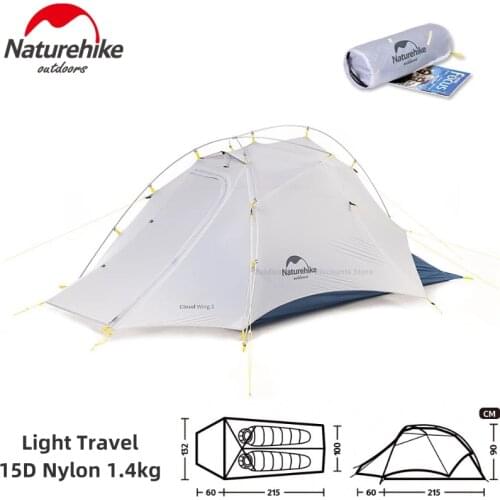 Naturehike Tent 15D Camping Hiking 2 Person Tent 1.5kg Ultralight Stable Structure Outdoor Camping Hiking Portable Tents 3F UL
