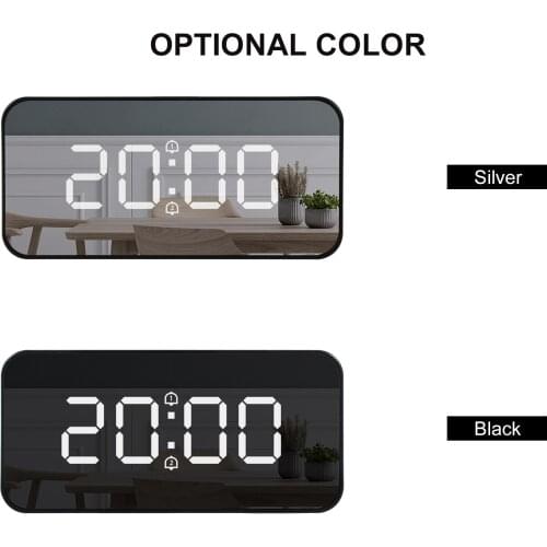 LED Mirror Alarm Clock Chargeable Table Clock 12H/24H Digital Alarm Clock Temperature Clock Digital Thermometer Silver