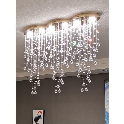 Restaurant long chandelier modern rectangular art dining room dining table lamp bar table dining hanging crystal dining lamp