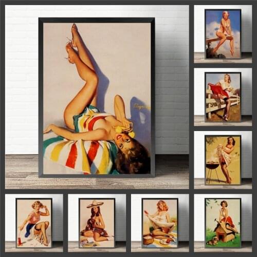 USA Retro poster Seductive girl World War II Sexy pin up Girl vintage Poster cafe cafe club bar wall decorations Home Decor
