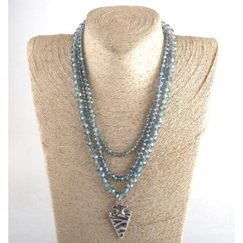 Md Fashion Bohemian Tribal Jewelry Black Crystal Three Row Level Long Knotted Alloy Arrow Pendant Necklaces For Women Necklace