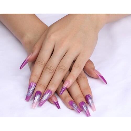 Sexy Glitter Luxurious Purple Ombre French Extra Long Press on Nails 20210805