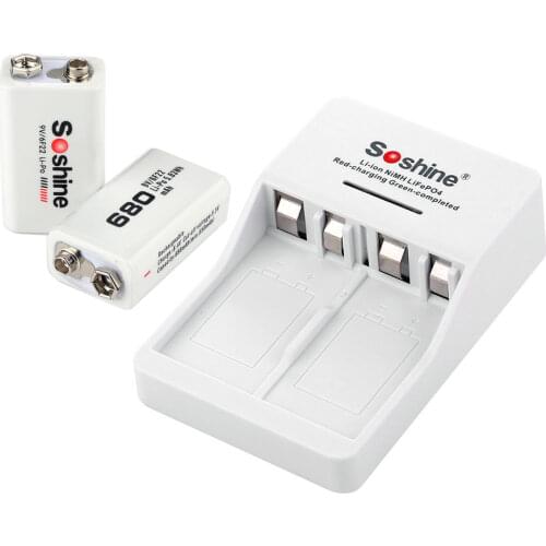 Soshine 9V battery charger quick charger + 2pcs 650 mah 9V battery lithium-ion polymer rechargeable battery