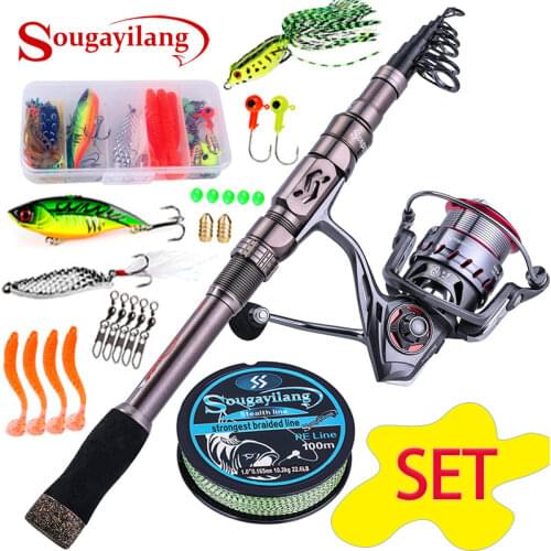 Sougayilang 1.8-3m Telescopic Spinning Rod Reel Combo with Lure Line Sets for Saltwater/Freshwater Fishing Fishing Tackle Pesca