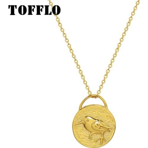 TOFFLO Stainless Steel Jewelry Animal Bird Dolphin Double-Sided Pendant Necklace Womens Fashion Clavicle Chain BSP1102