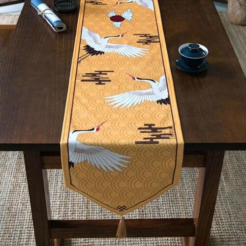 Vintage Chinese Classic Velvet Table Runner Dragon Crane Printed Plush Tassel Runner Table Cloth Royal Decorative Bed Runner