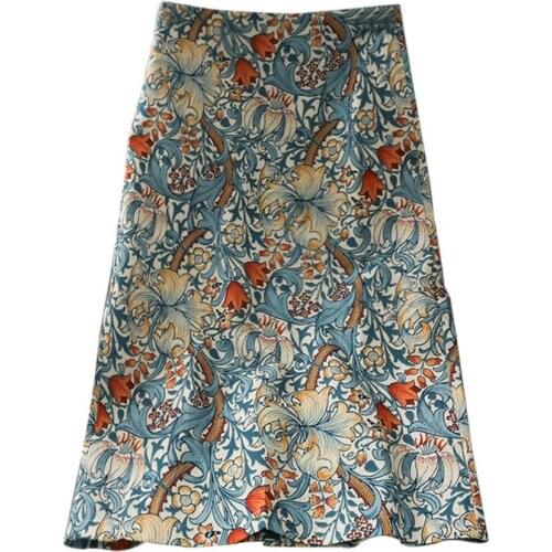 Women Vintage Print Floral Skirts Brand New 2021 Fashion High Waist Spilt Casual Slim Mid-Length Bodycon Pencil Skirt