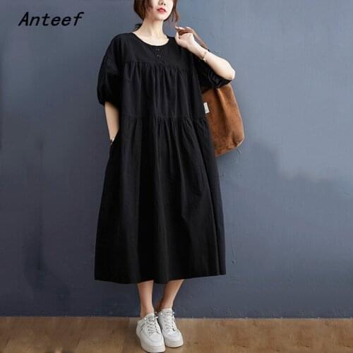 Short sleeve cotton vintage dresses for women casual loose long woman summer dress elegant clothes 2021 sundress
