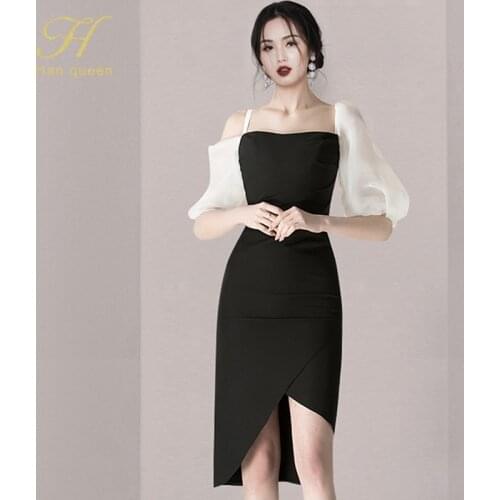 H Han Queen Elegant Irregular Patchwork Sexy Pencil Dress Women New Slim Business Sheath Bodycon Dresses OL Office Wear Vestidos