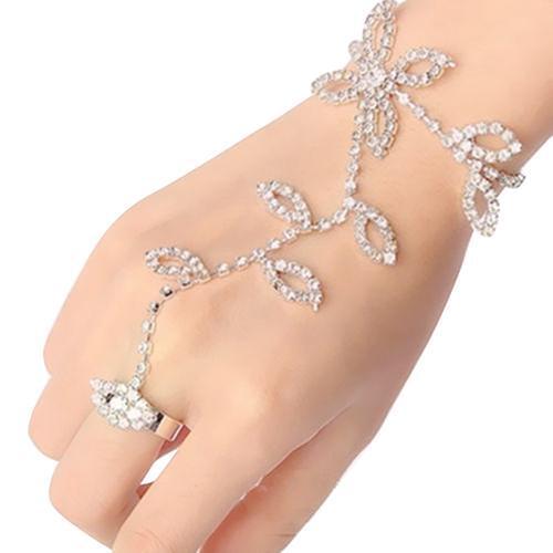 Brief women Crystal Rhinestone Leaf Hand Harness Slave Chain Link Foot Finger Ring Fashion Party Decoration Rings Jewelr