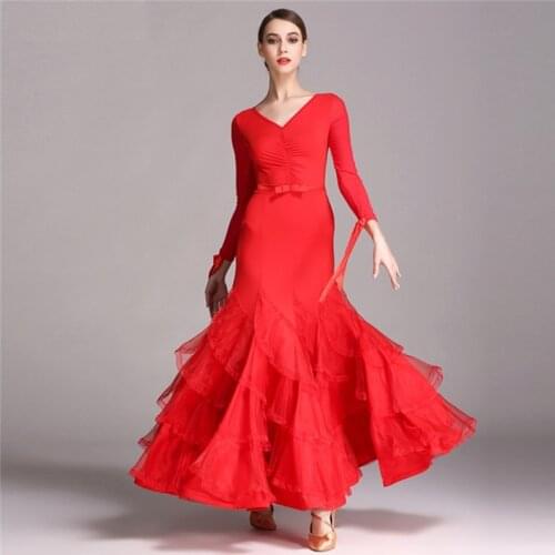 Lady Modern Dance Dress Girls National Standard Ballroom Dancing Suit Female Waltz Tango Dance Dress Girls Royaldance Wear D0346