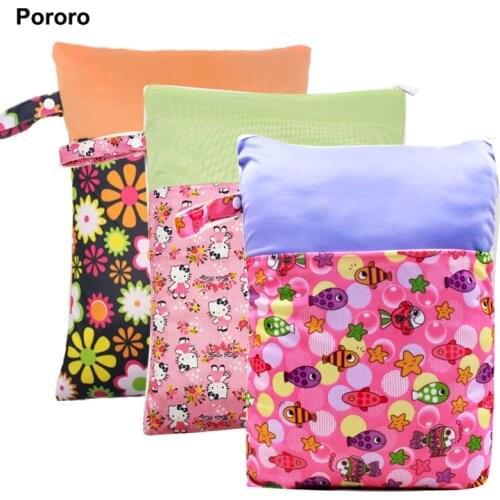 1PC Reusable Waterproof Printed PUL Diaper Wet Bag Double Pocket,Cloth Handle,30*40CM Wholesale Selling