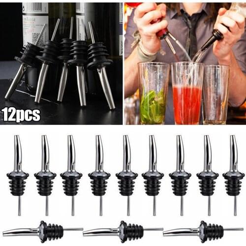 12Pcs 10.5cm X 3cm Stainless Steel Wine Bottle Pourers With Rubber Seal For Spirits Oil Olive Kitchen Gadget Sets
