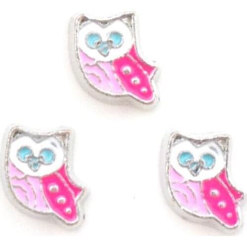 20PCS Cute Pink Owl Animal Floating Locket Charms Alloy Accessories Fit Glass Locket For DIY Handmade Jewelry