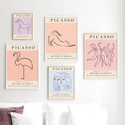 Abstract Art Picasso Horse Flamingo Penguin Cat Person Canvas Painting Color Poster and Print Wall Picture for Living Room Decor