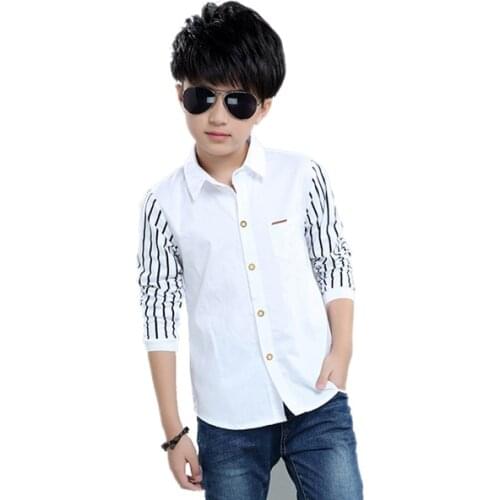 Childrens clothes boy long sleeve cotton shirt 4-10 years old ribbed cuff fashion