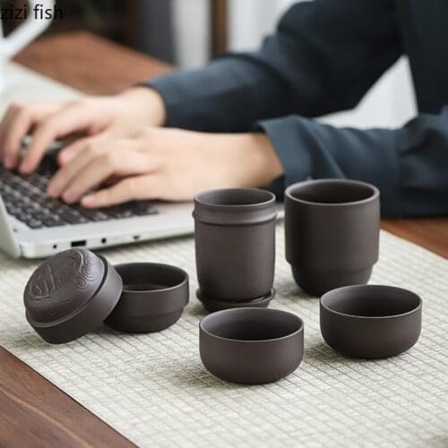 Purple Clay Teapot Teacup Ceramic Tea Set One Pot Four Cups Portable Travel Teaware Sets Outdoor Tea Utensils Kung Fu Tea Set