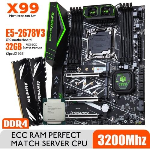 HUANANZHI Intel Xeon E5 2678 V3 X99 F8 Motherboard DDR4 LGA2011-3 And LGA 2011 32GB = 16GB * 2pcs 3200MHz Memory Motherboard Set