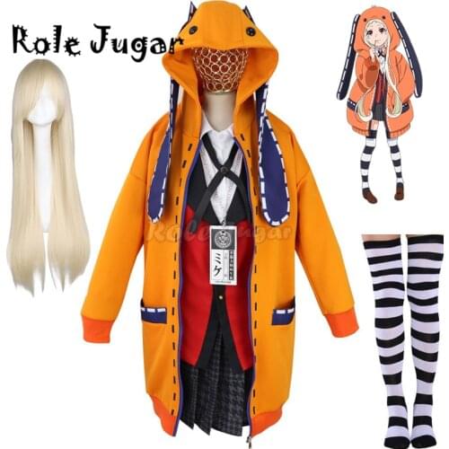Anime Kakegurui Compulsive Gambler Rune Runa Yomozuki Costume Hoodie Coat JK Uniforms Jabami Yumeko Cosplay Costume Wig C80A70